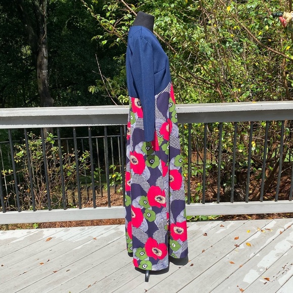 Deadstock NWT 60s 70 Flower Power Mod Ribbed Knit Bold Floral Hostess Maxi Dress - Picture 3 of 10